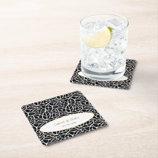 植物性モダン葉のパターン名の日付 スクエアペーパーコースター (インサイチュ)