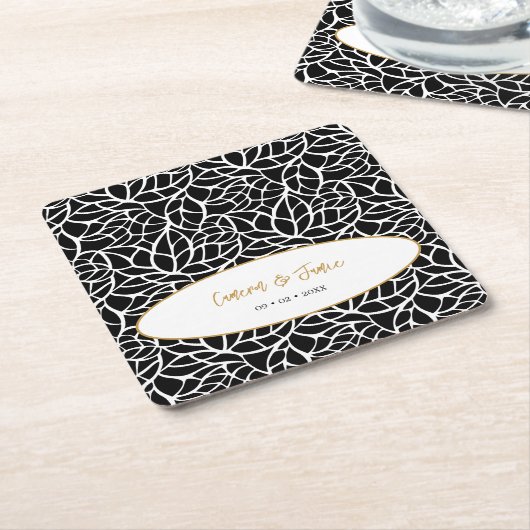 植物性モダン葉のパターン名の日付 スクエアペーパーコースター (アングル)