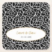 植物性モダン葉のパターン名の日付 スクエアペーパーコースター (正面)