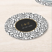 植物性モダン葉のパターン名の日付 ラウンドペーパーコースター (アングル)