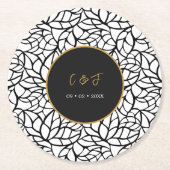 植物性モダン葉のパターン名の日付 ラウンドペーパーコースター (正面)