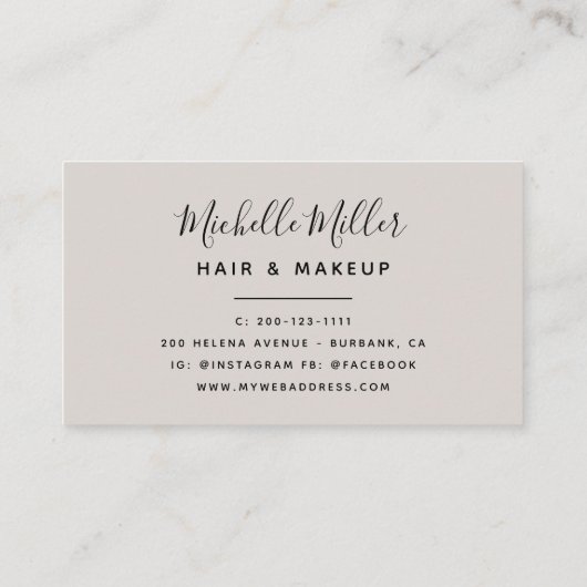 植物性モダン赤面スクリプトのヘアメイクアップ 名刺 (裏面)