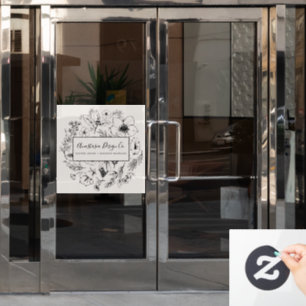 植物性モダン赤面ピンクと黒のスクリプト ウィンドウサイン