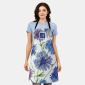 植物性モノグラムかわいらし紫の青いトウモロコシ花 エプロン (着用した状態)