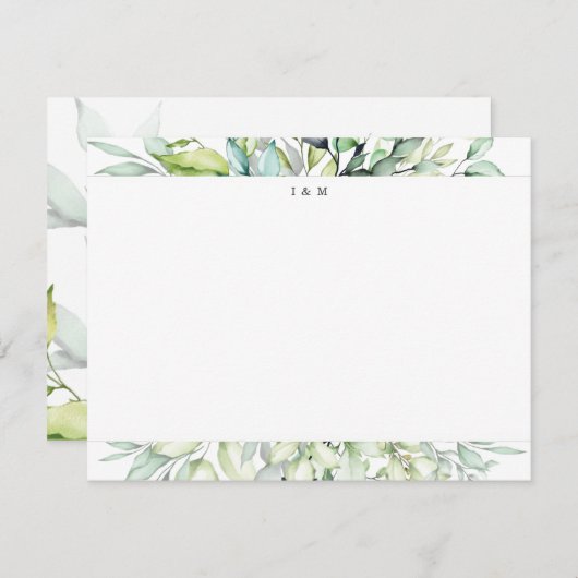 植物性モノグラムパーソナライズされた文房具 ノートカード (正面/裏面)