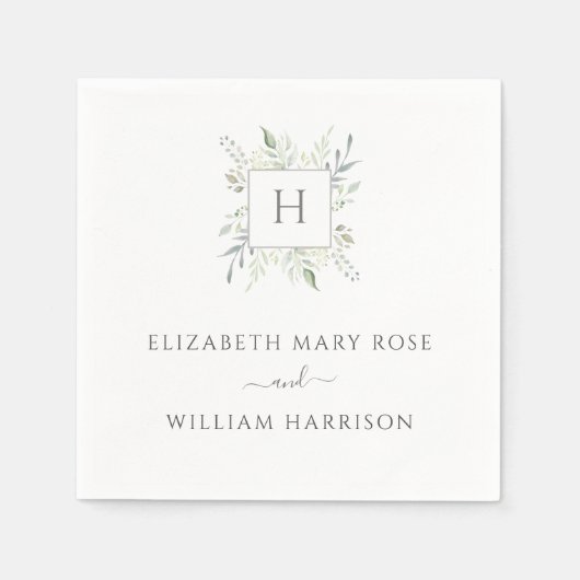 植物性モノグラム結婚ズ スタンダードカクテルナプキン (正面)