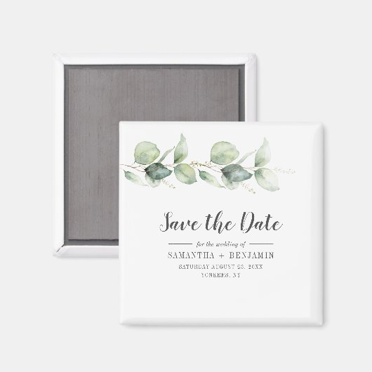 植物性ユーカリの結婚式の日付を保存 マグネット (正面/裏面)