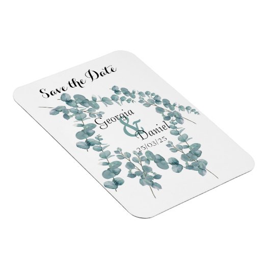 植物性ユーカリの結婚式の日付を保存 マグネット (右側)