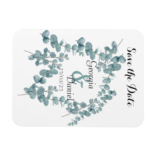 植物性ユーカリの結婚式の日付を保存 マグネット (横)