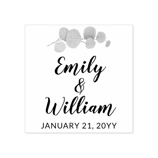 植物性ユーカリの葉の名前と結婚の日付 ラバースタンプ (インプリント)