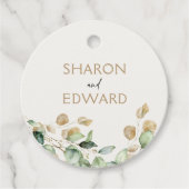 植物性ユーカリパーソナライズされたグ結婚リー フェイバータグ (正面)