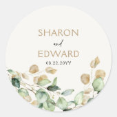 植物性ユーカリパーソナライズされたグ結婚リー ラウンドシール (正面)