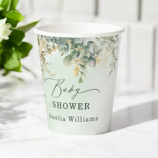 植物性ユーカリフラワーグリーン金ゴールド 紙コップ