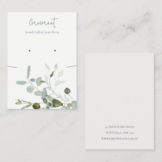 植物性ユーカリプタススタッドイヤリングネックレスディスプレイ 名刺 (正面/裏面)