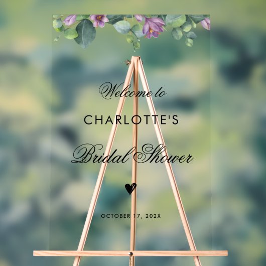 植物性ユーカリプタス文字ブライダルシャワー アクリルサイン (ニュートラル)