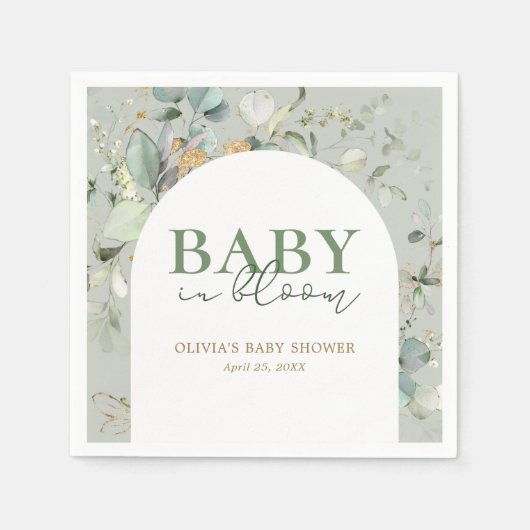 植物性ユーカリプトゥアーチベイビーシャワー スタンダードカクテルナプキン (正面)