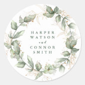 植物性ユーカリプトゥスエメラルドモノグラム結婚ズ ラウンドシール (正面)