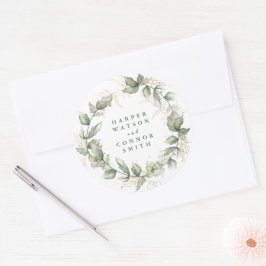 植物性ユーカリプトゥスエメラルドモノグラム結婚ズ ラウンドシール