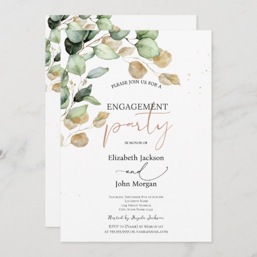 植物性ユーカリプトゥスグリーンリー婚約 招待状 (正面/裏面)