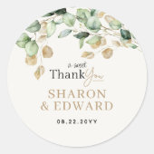 植物性ユーカリプトゥスグリーンリー&金ゴールド結婚ズ ラウンドシール (正面)