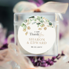 植物性ユーカリプトゥスグリーンリー&金ゴールド結婚ズ ラウンドシール