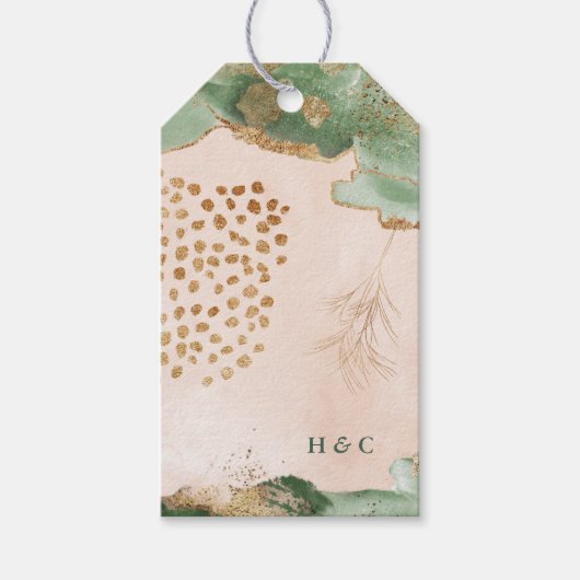 植物性ユーカリモダン抽象芸術水色 ギフトタグ (正面)