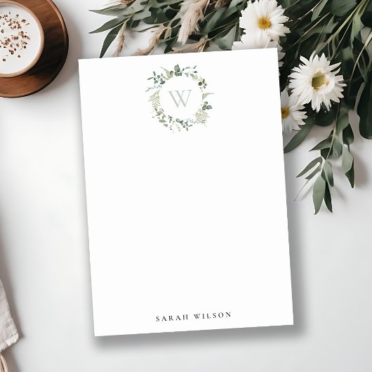 植物性ユーカリリースウォーターカラーモノグラム ノートカード