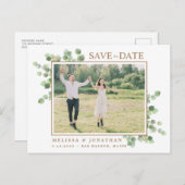 植物性ユーカリ写真結婚式の日付を保存 ポストカード (正面/裏面)