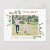 植物性ユーカリ写真結婚式の日付を保存 ポストカード (正面)