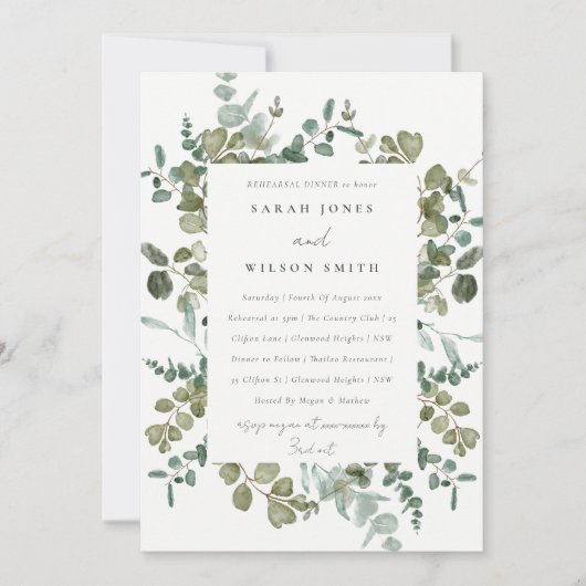 植物性ユーカリ水の色のリハーサルディナー 招待状 (正面)