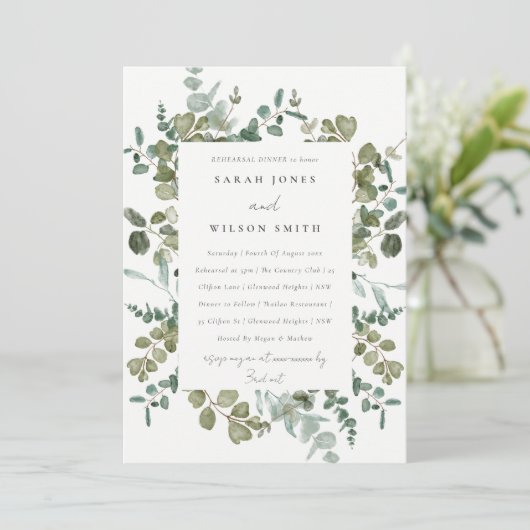 植物性ユーカリ水の色のリハーサルディナー 招待状 (スタンド正面)