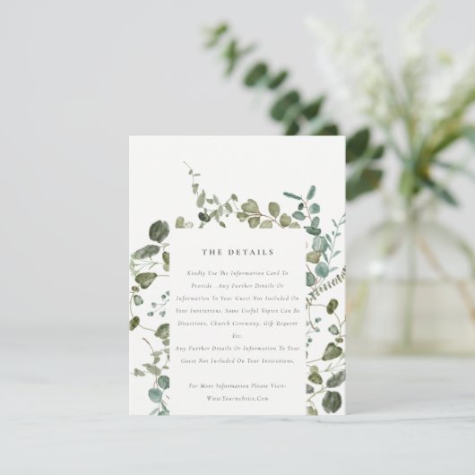 植物性ユーカリ水彩色結婚詳細 エンクロージャーカード (スタンド正面)