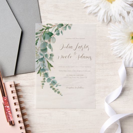 植物性ユーカリ秋リーフリース結婚ズ ベラム紙招待状 (ウェディング)