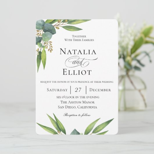 植物性ユーカリ結婚式招待状 招待状 (スタンド正面)