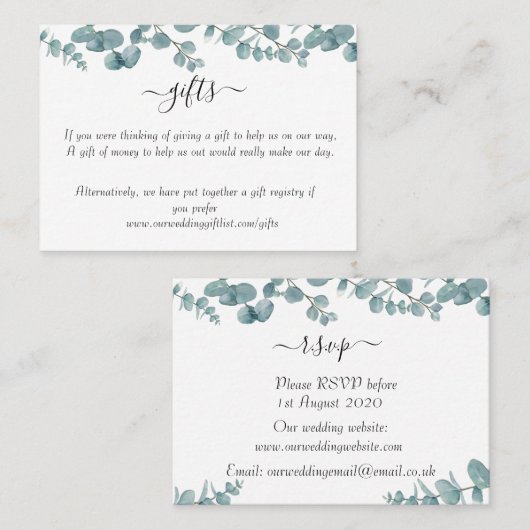 植物性ユーカリ結婚式RSVPエンクロージャカード 名刺 (正面/裏面)