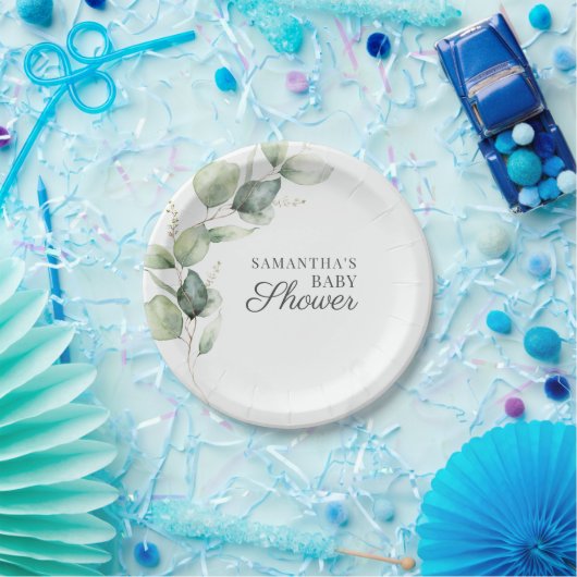 植物性ユーカリ緑のカップル赤ちゃんシャワー ペーパープレート (パーティー)