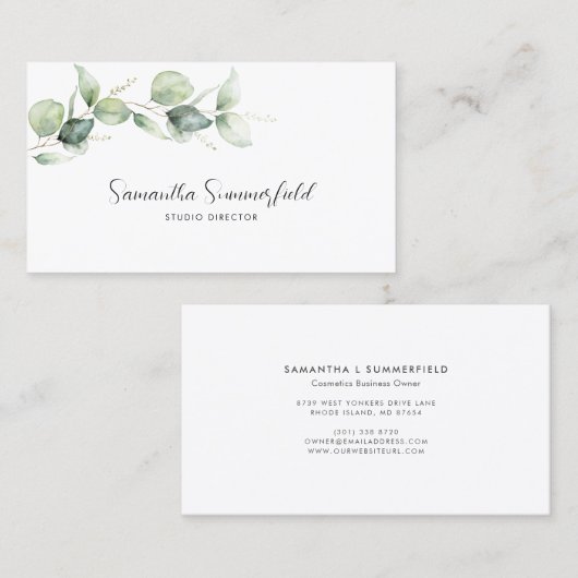 植物性ユーカリ緑のスクリプトマネージャー 名刺 (正面/裏面)