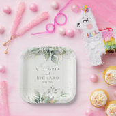 植物性ユーカリ緑の水色エレガント ペーパープレート (パーティー)