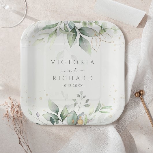 植物性ユーカリ緑の水色エレガント ペーパープレート