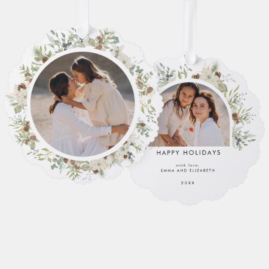 植物性ユーカリ緑カスタムのクリスマス オーナメントカード (正面/裏面)