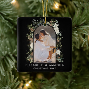 植物性ユーカリ緑カスタムのクリスマス セラミックオーナメント