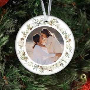 植物性ユーカリ緑カスタムのクリスマス セラミックオーナメント