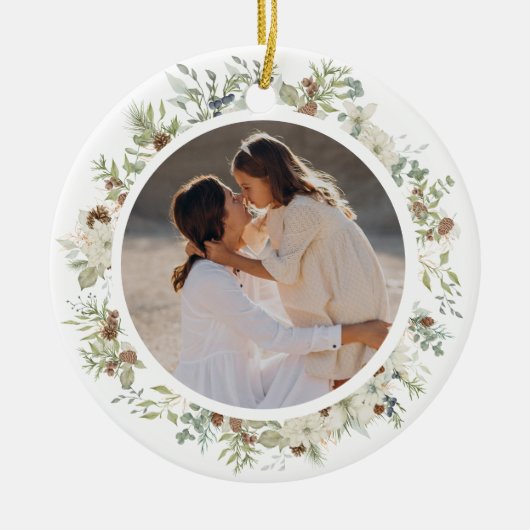 植物性ユーカリ緑カスタムのクリスマス セラミックオーナメント (正面)