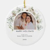 植物性ユーカリ緑カスタムのクリスマス セラミックオーナメント (裏面)