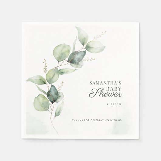 植物性ユーカリ緑ベビーシャワー紙 スタンダードカクテルナプキン (正面)