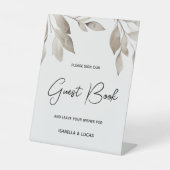 植物性ユーカリ葉ス結婚のゲストブック 台座サイン (正面)