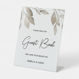 植物性ユーカリ葉ス結婚のゲストブック 台座サイン