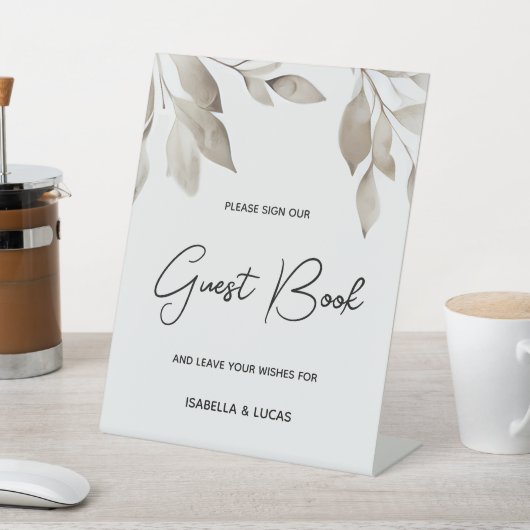 植物性ユーカリ葉ス結婚のゲストブック 台座サイン (インサイチュ)