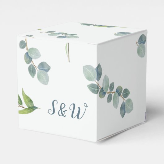 植物性ユーカリ葉結婚式の引き出物箱 フェイバーボックス (正面サイド)