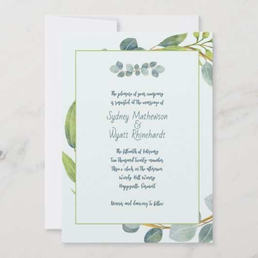 植物性ユーカリ葉結婚式招待状 招待状 (正面)